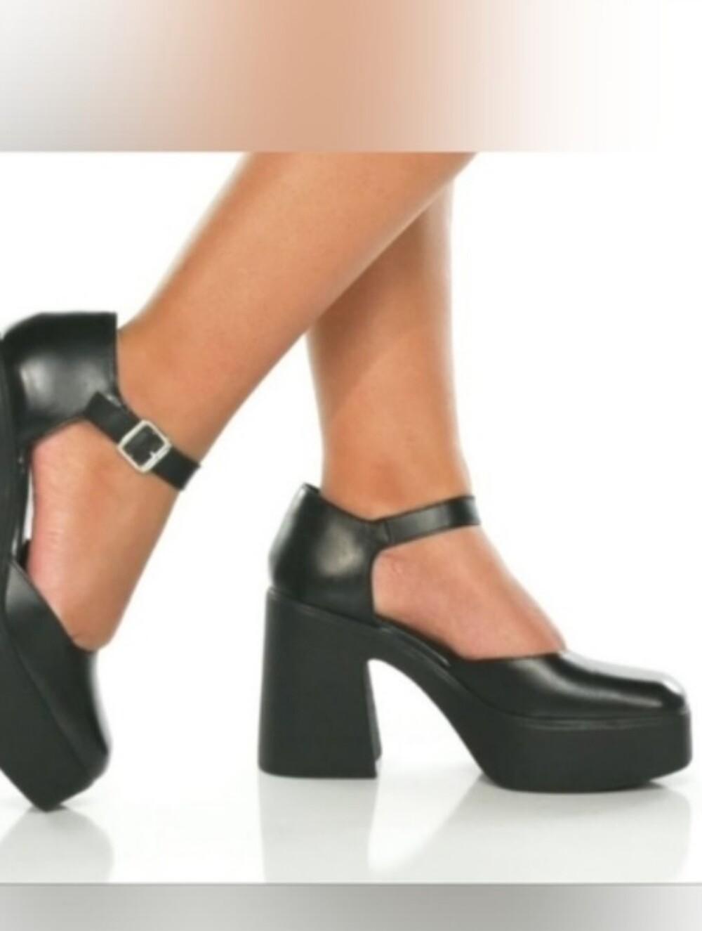 Free People Black Platform Mary Jane Heels with Ankle Strap